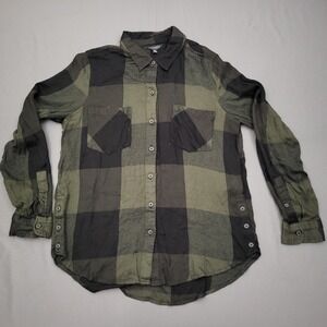 Lucky Brand Women's Green Black  Check Plaid Long Sleeve Button Up Shirt S